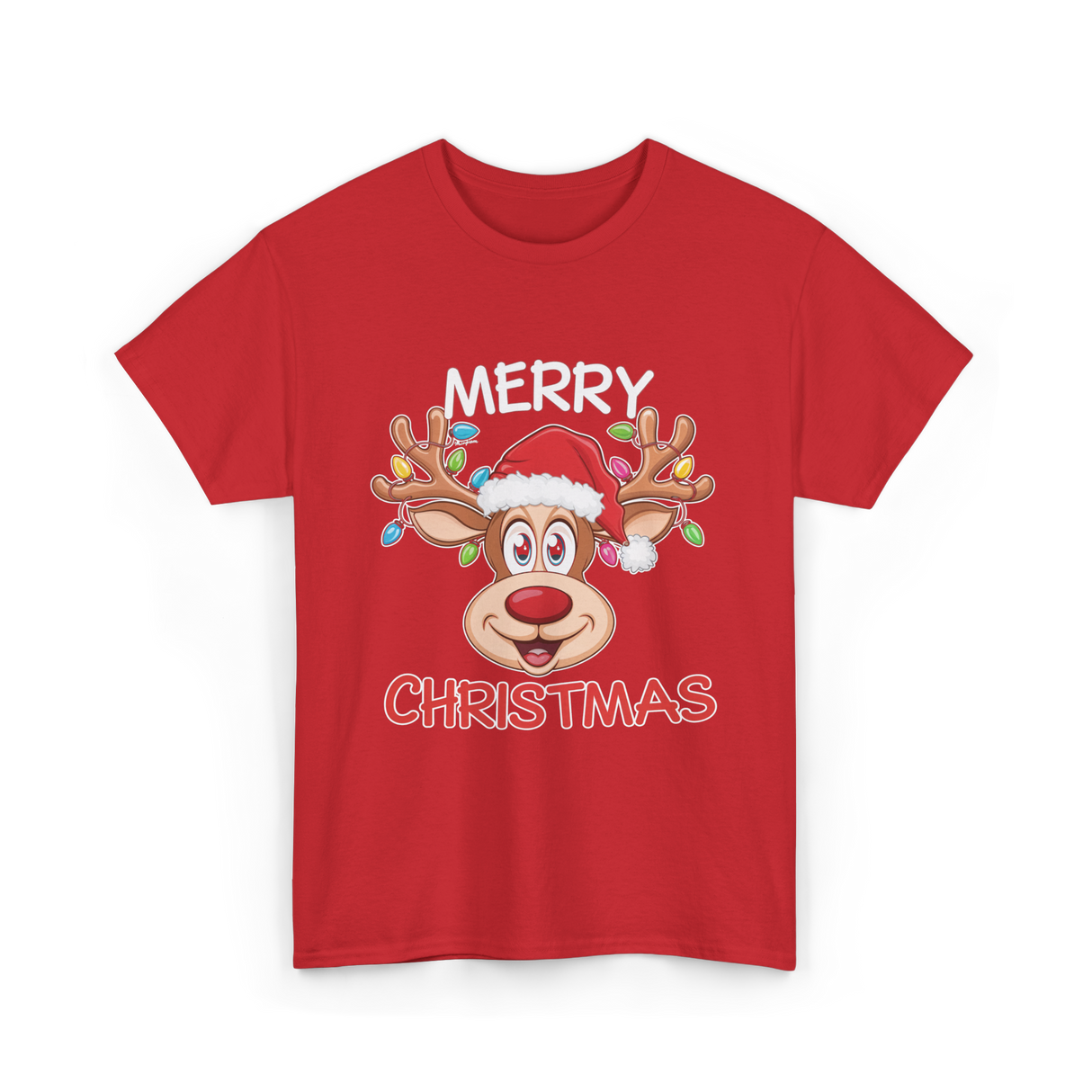 Merry Christmas Reindeer Holiday T-Shirt - Red