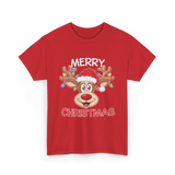 Merry Christmas Reindeer Holiday T-Shirt - Red