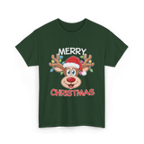 Merry Christmas Reindeer Holiday T-Shirt - Forest Green