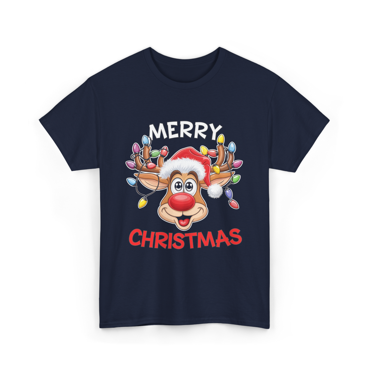 Merry Christmas Reindeer Holiday T-Shirt - Navy