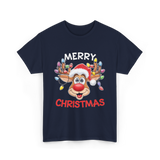 Merry Christmas Reindeer Holiday T-Shirt - Navy