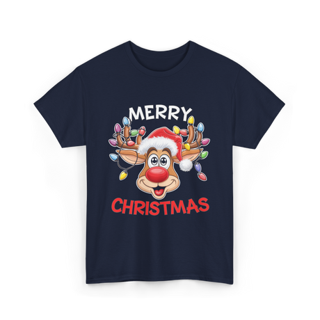 Merry Christmas Reindeer Holiday T-Shirt - Navy