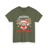 Merry Christmas Reindeer Holiday T-Shirt - Military Green