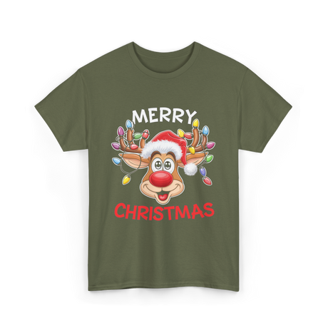 Merry Christmas Reindeer Holiday T-Shirt - Military Green