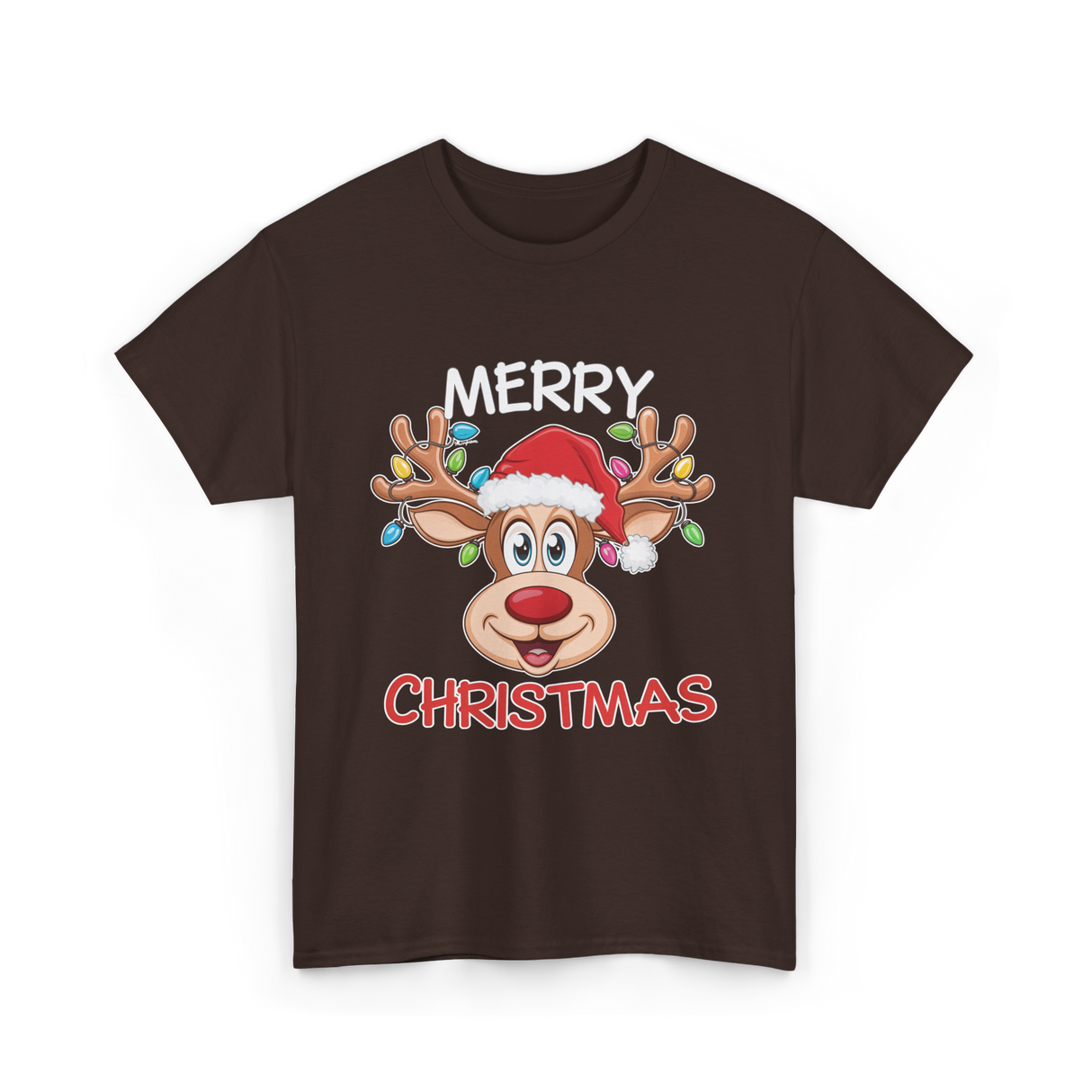 Merry Christmas Reindeer Holiday T-Shirt - Dark Chocolate