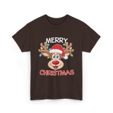 Merry Christmas Reindeer Holiday T-Shirt - Dark Chocolate