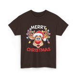 Merry Christmas Reindeer Holiday T-Shirt - Dark Chocolate