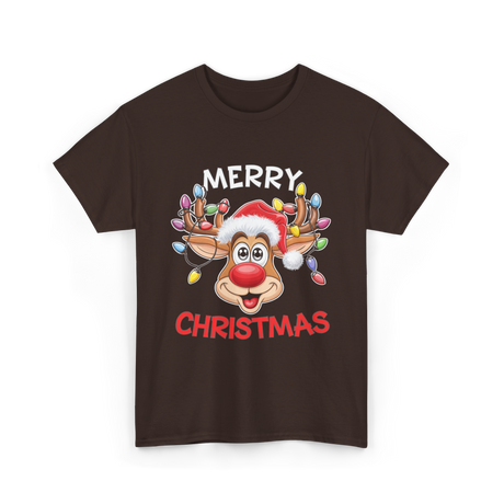 Merry Christmas Reindeer Holiday T-Shirt - Dark Chocolate