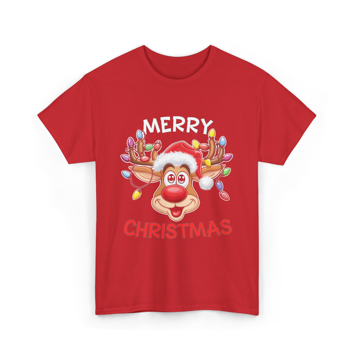 Merry Christmas Reindeer Holiday T-Shirt - Red