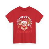 Merry Christmas Reindeer Holiday T-Shirt - Red