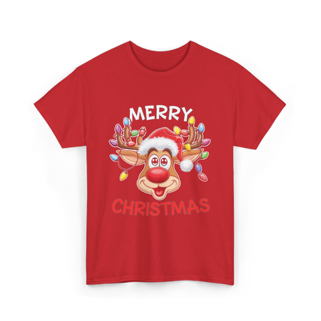 Merry Christmas Reindeer Holiday T-Shirt - Red