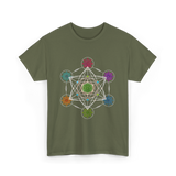 Metatron's Cube Sacred Geometry Spiritual T-Shirt - Military Green