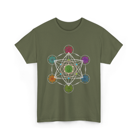 Metatron's Cube Sacred Geometry Spiritual T-Shirt - Military Green