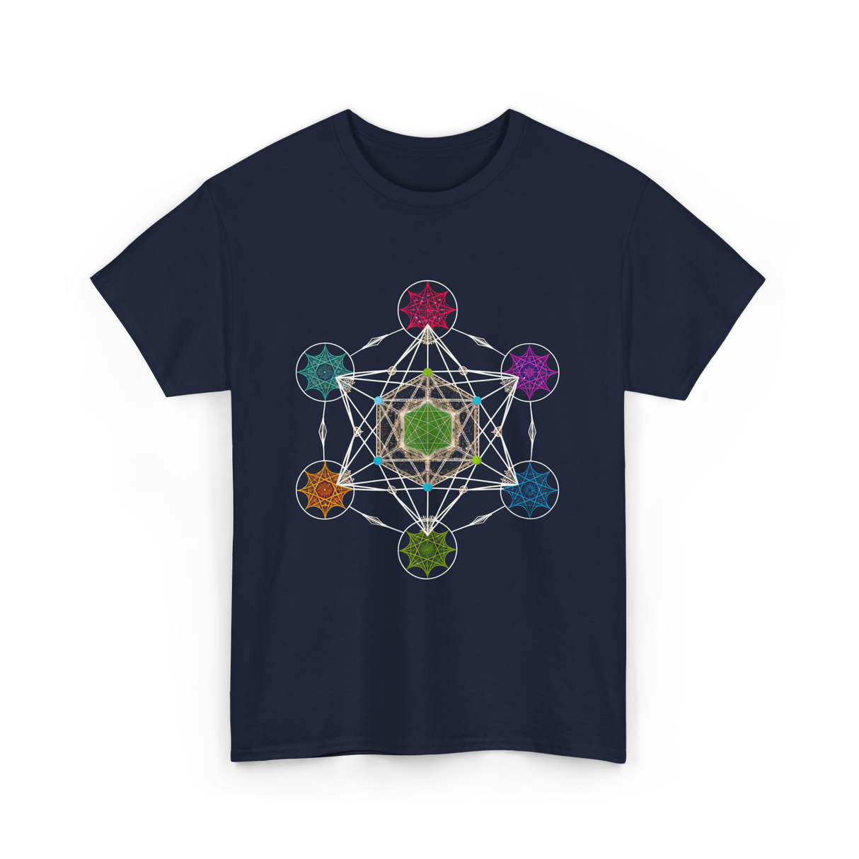 Metatron's Cube Sacred Geometry Spiritual T-Shirt - Navy