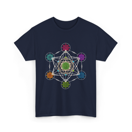 Metatron's Cube Sacred Geometry Spiritual T-Shirt - Navy