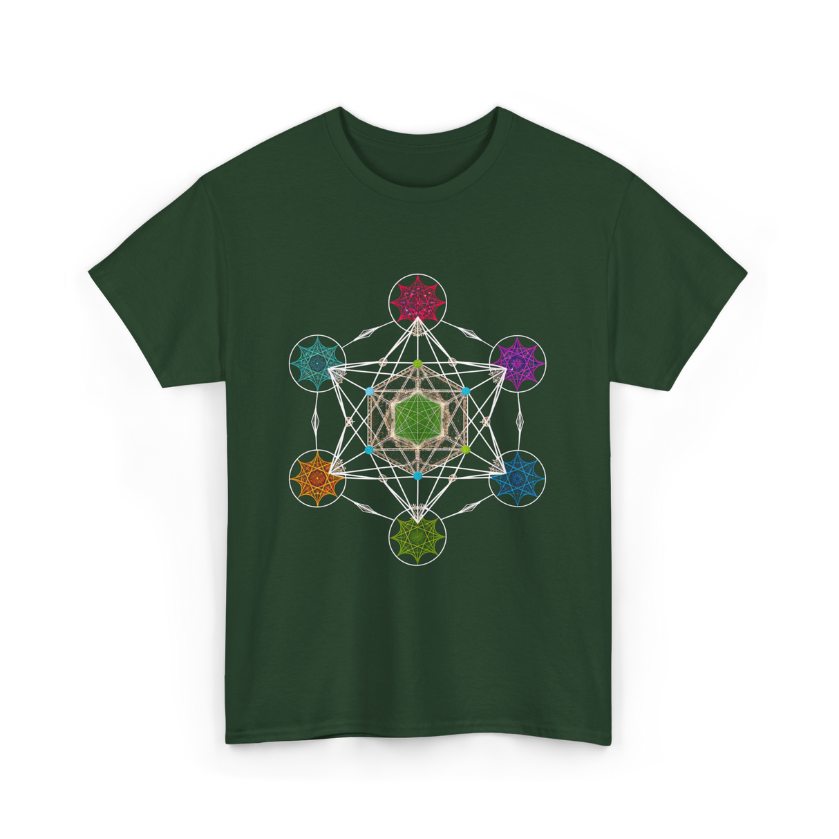 Metatron's Cube Sacred Geometry Spiritual T-Shirt - Forest Green