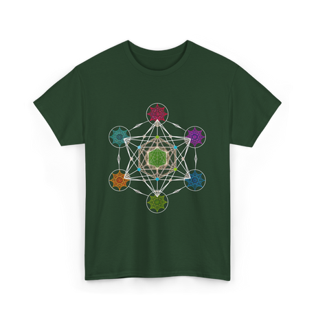 Metatron's Cube Sacred Geometry Spiritual T-Shirt - Forest Green