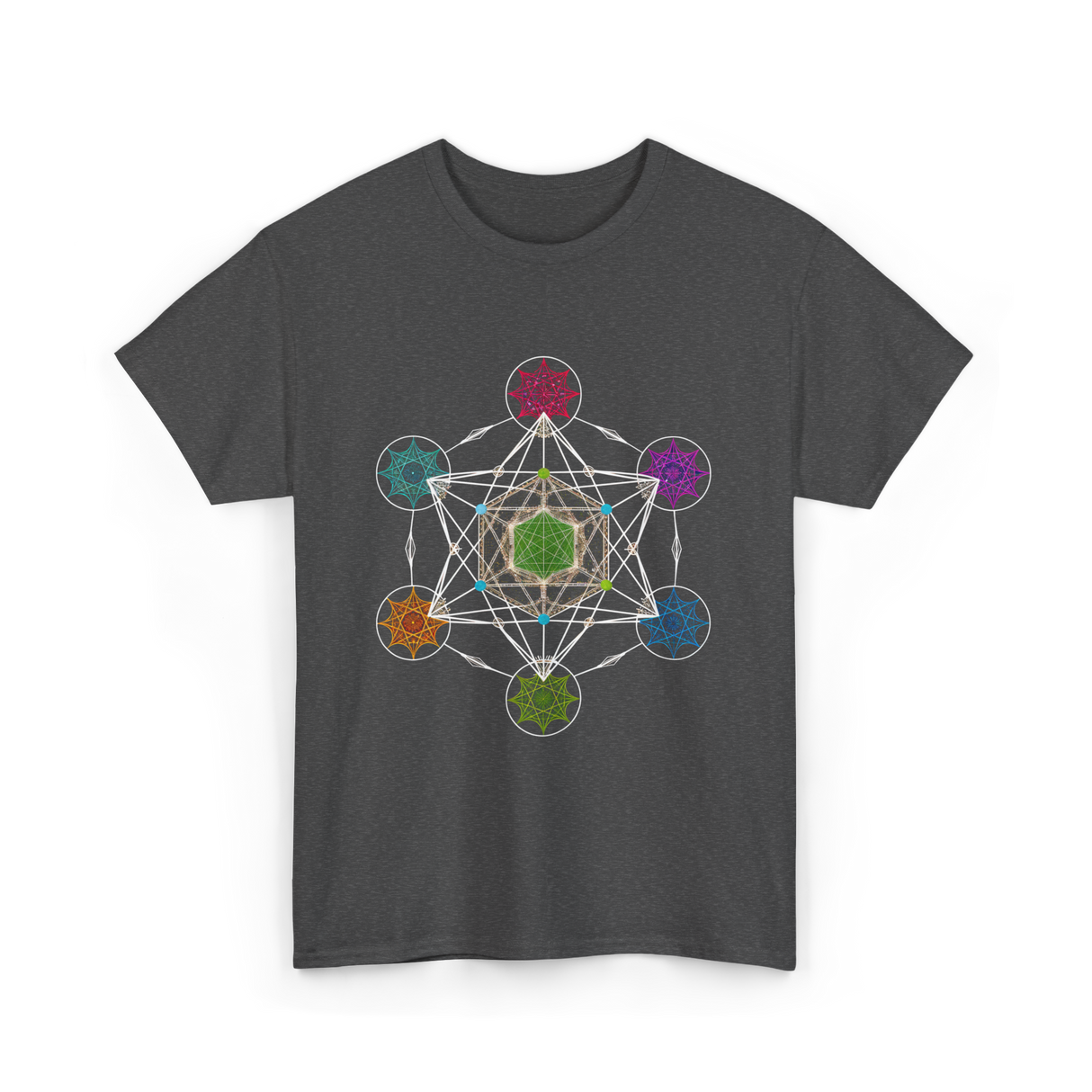 Metatron's Cube Sacred Geometry Spiritual T-Shirt - Dark Heather