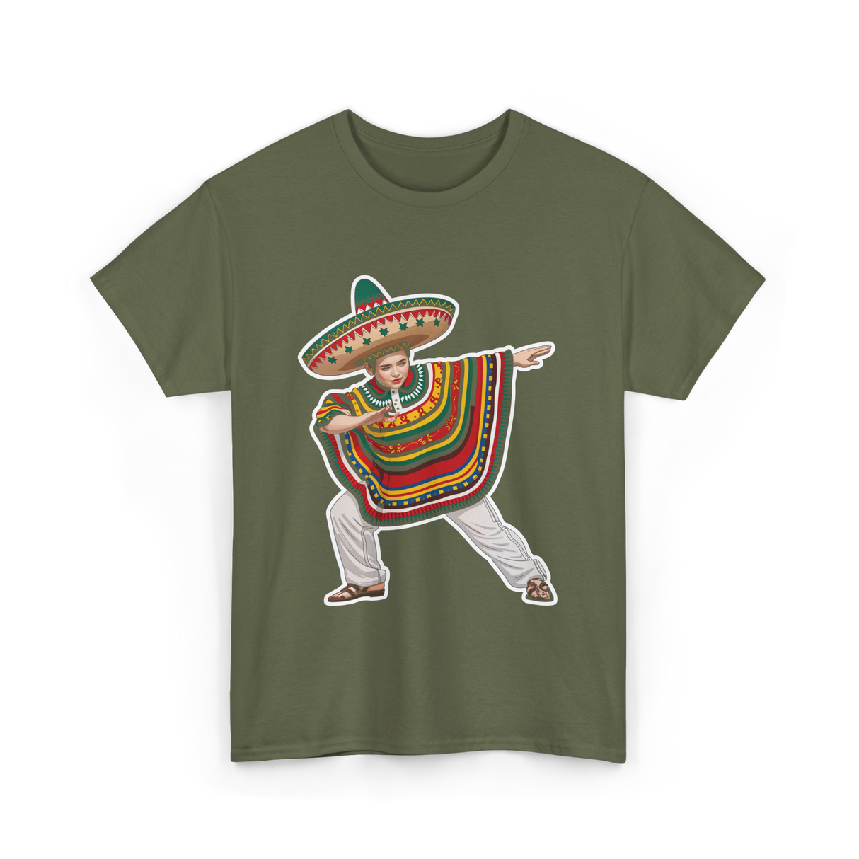 Mexican Boy Dabbing Poncho T-Shirt - Military Green