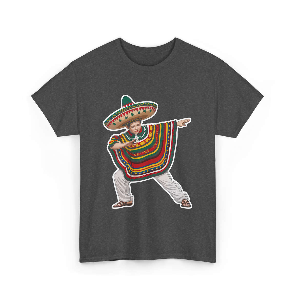 Mexican Boy Dabbing Poncho T-Shirt - Dark Heather