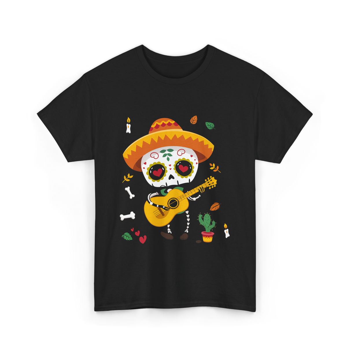 Mexican Boy Skeleton Musician T-Shirt - Black