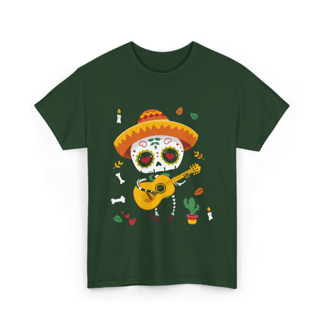 Mexican Boy Skeleton Musician T-Shirt - Forest Green