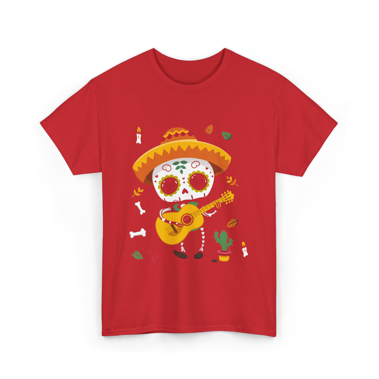 Mexican Boy Skeleton Musician T-Shirt - Red