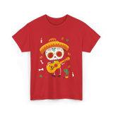 Mexican Boy Skeleton Musician T-Shirt - Red