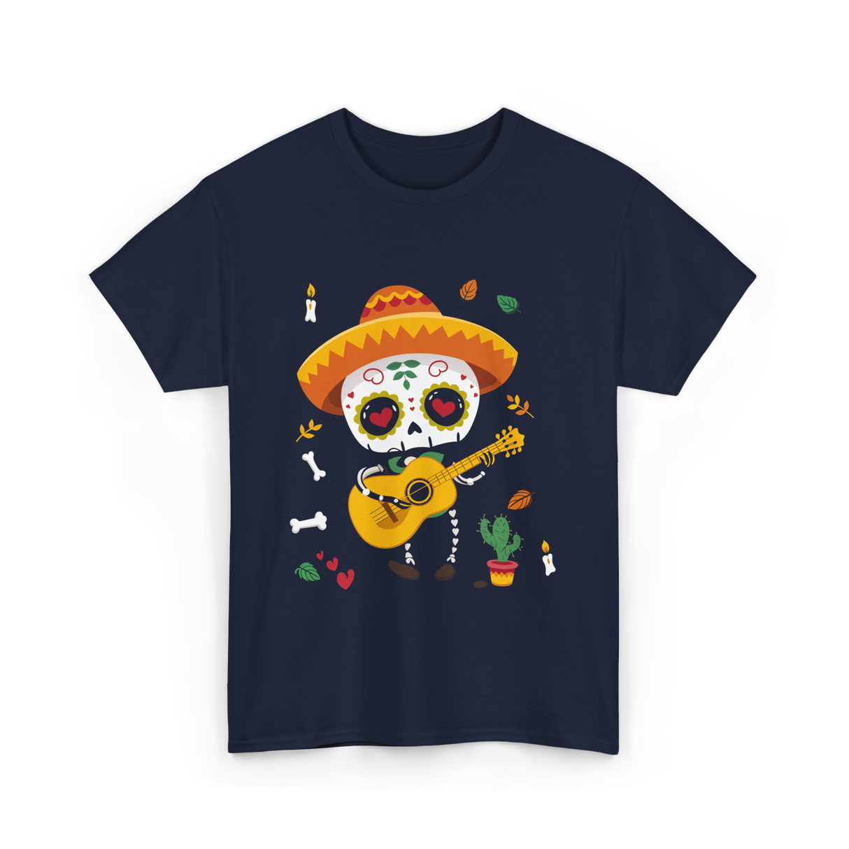 Mexican Boy Skeleton Musician T-Shirt - Navy