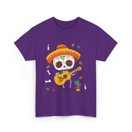 Mexican Boy Skeleton Musician T-Shirt - Purple