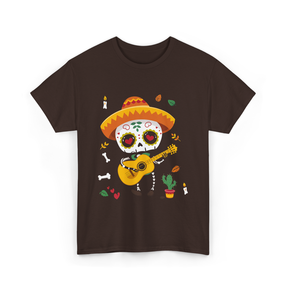 Mexican Boy Skeleton Musician T-Shirt - Dark Chocolate