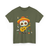 Mexican Boy Skeleton Musician T-Shirt - Military Green