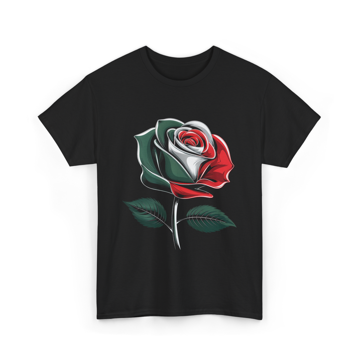 Mexican Rose Design Mexico Flower T-Shirt - Black