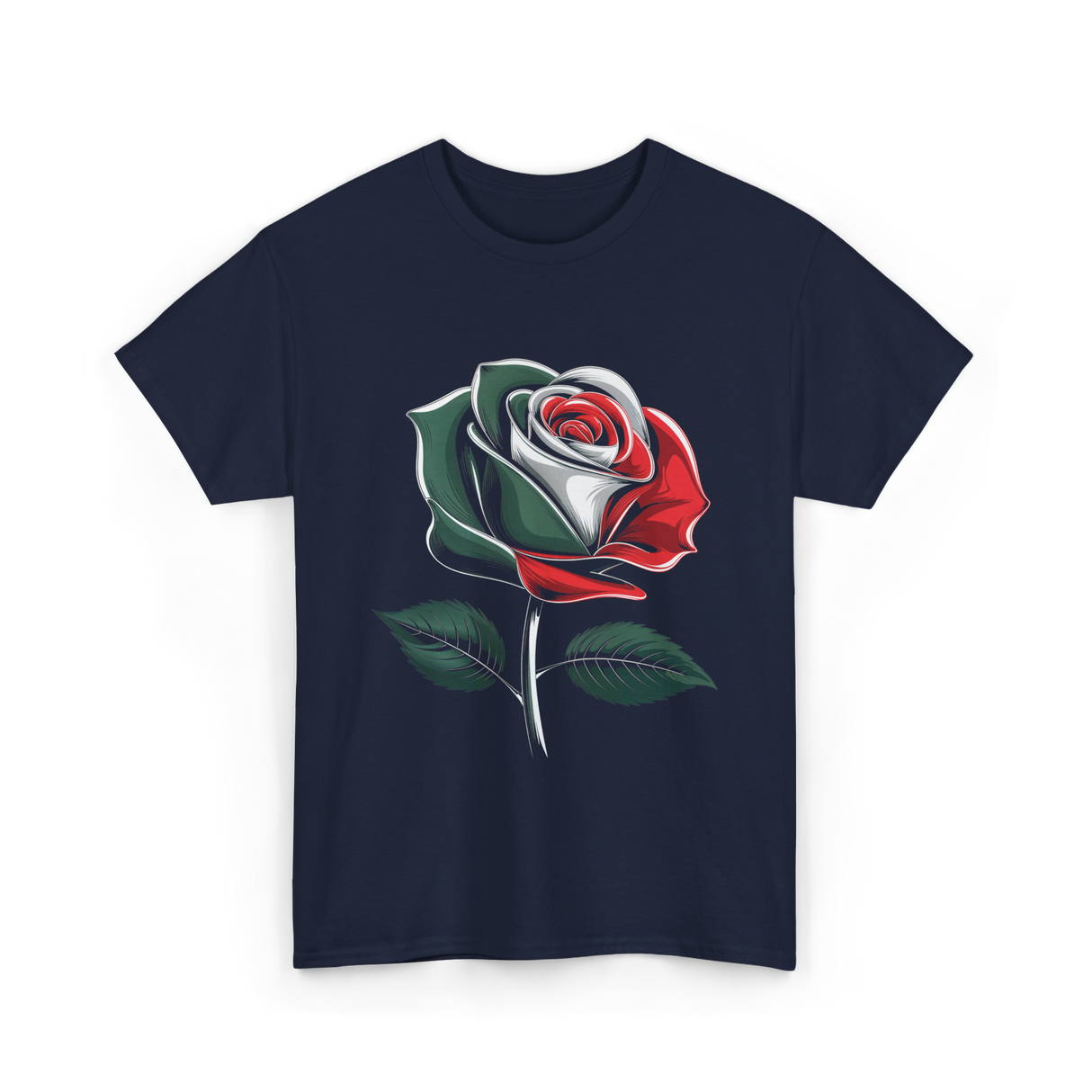 Mexican Rose Design Mexico Flower T-Shirt - Navy