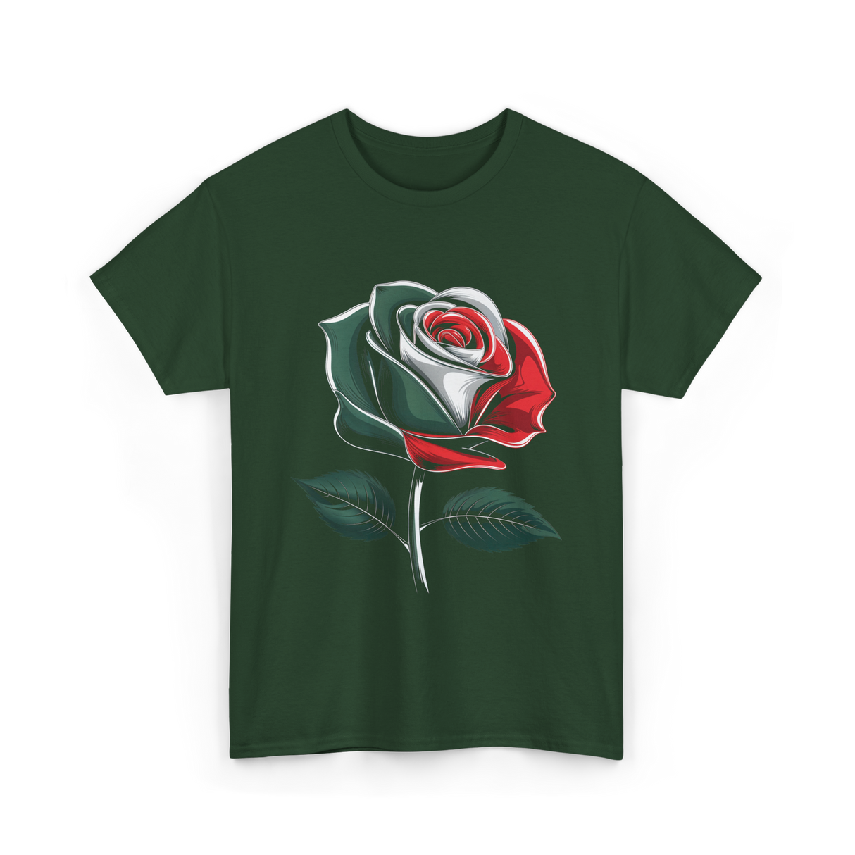 Mexican Rose Design Mexico Flower T-Shirt - Forest Green