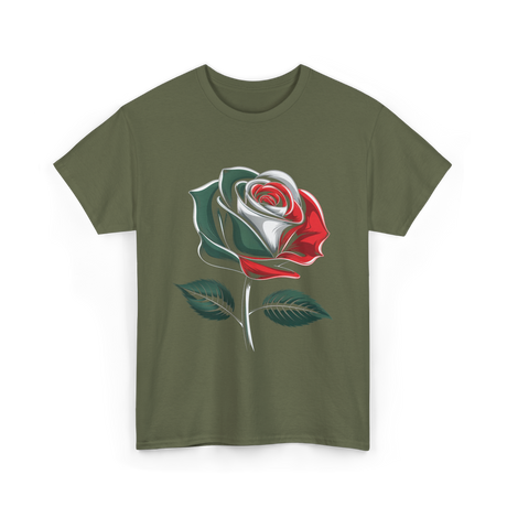 Mexican Rose Design Mexico Flower T-Shirt - Military Green