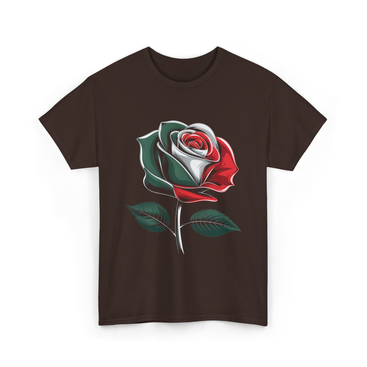 Mexican Rose Design Mexico Flower T-Shirt - Dark Chocolate