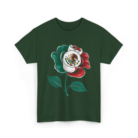 Mexican Rose Heritage Flag Pride T-Shirt - Forest Green