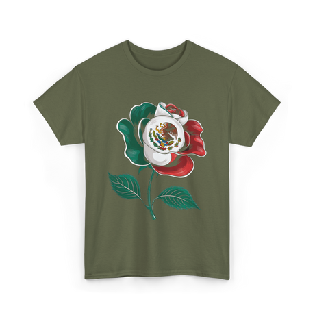 Mexican Rose Heritage Flag Pride T-Shirt - Military Green