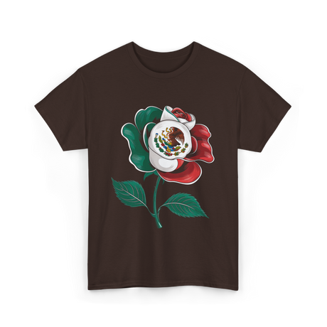 Mexican Rose Heritage Flag Pride T-Shirt - Dark Chocolate