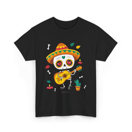 Mexican Skeleton Musician Dia De Los Muertos T-Shirt - Black