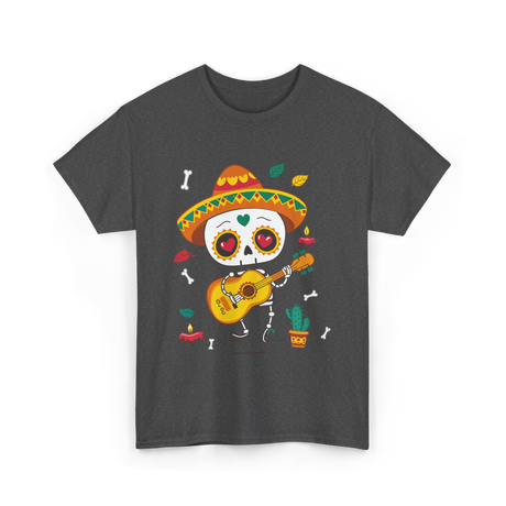 Mexican Skeleton Musician Dia De Los Muertos T-Shirt - Dark Heather