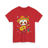 Mexican Skeleton Musician Dia De Los Muertos T-Shirt - Red