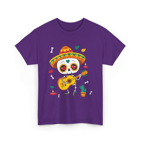 Mexican Skeleton Musician Dia De Los Muertos T-Shirt - Purple