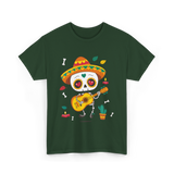 Mexican Skeleton Musician Dia De Los Muertos T-Shirt - Forest Green