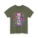 Mexicana Latina Flowers Mexico T-Shirt - Military Green