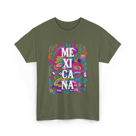 Mexicana Latina Flowers Mexico T-Shirt - Military Green