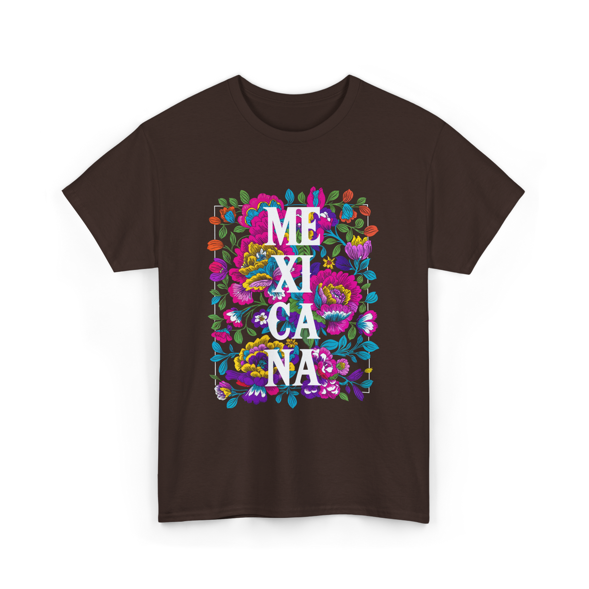 Mexicana Latina Flowers Mexico T-Shirt - Dark Chocolate