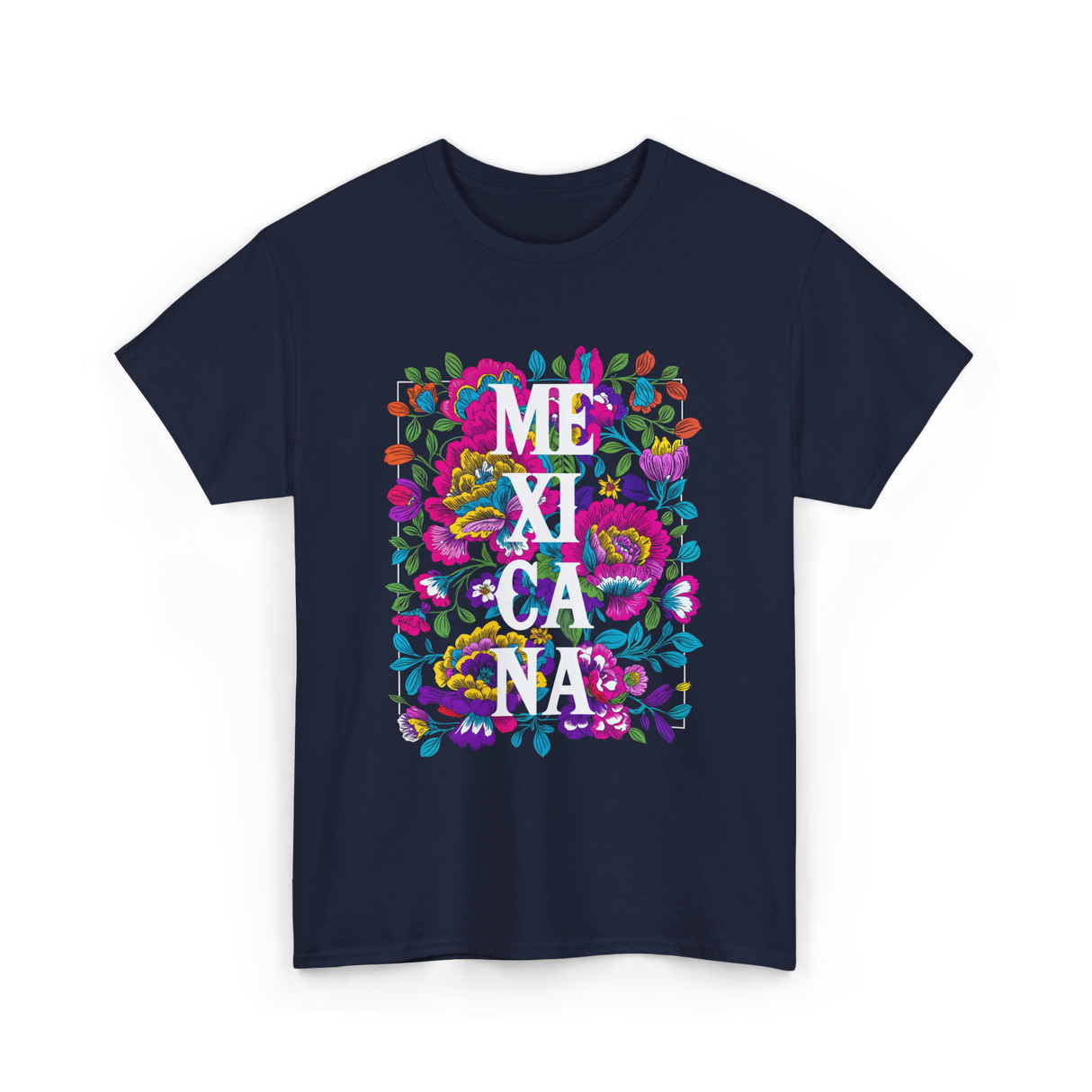 Mexicana Latina Flowers Mexico T-Shirt - Navy