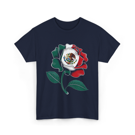 Mexico Rose Flag Mexican Pride T-Shirt - Navy